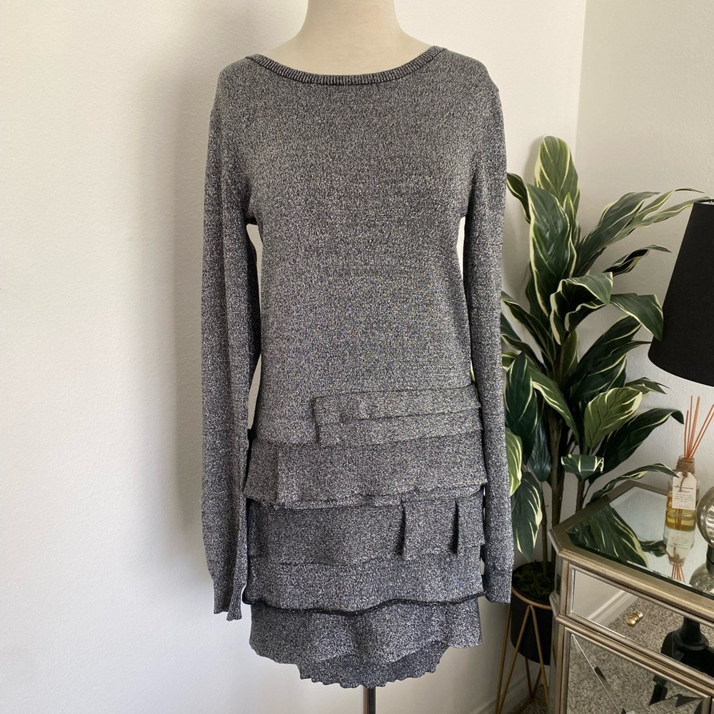 BCBG Silver Chrome long sleeve dress Size S